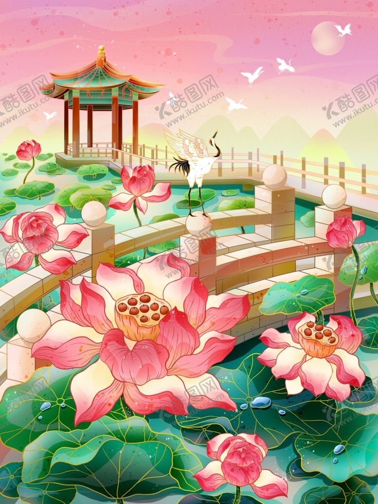 编号：46688404010622001396【酷图网】源文件下载-夏日荷塘亭景