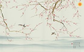 花鸟画梅花喜鹊背景墙