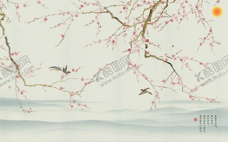 编号：71814006290728516525【酷图网】源文件下载-花鸟画梅花背景墙