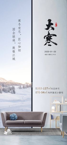 大寒节气寂静雪花微信海报