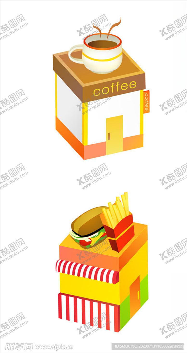 编号：63480105161334227279【酷图网】源文件下载-咖啡店快餐店建筑元素