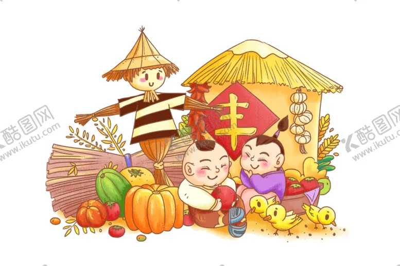 编号：37974912080738303594【酷图网】源文件下载-丰收可爱小福娃手绘人物素材
