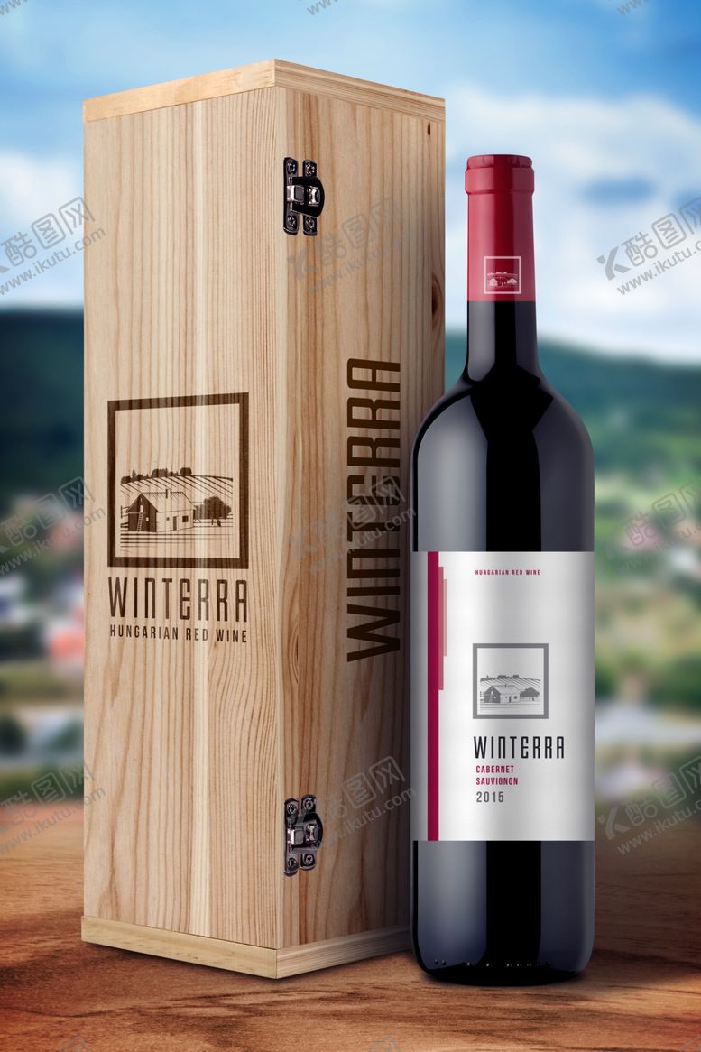 编号：36735409220247334664【酷图网】源文件下载-葡萄酒瓶子木盒子包装效果图样机