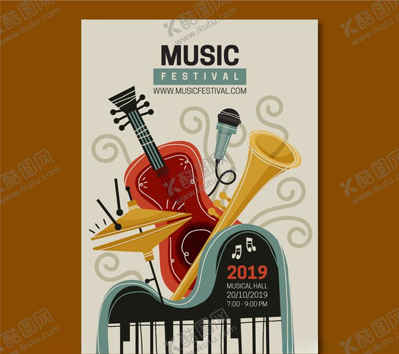 编号：79882010071230304939【酷图网】源文件下载-彩绘乐器音乐节传单
