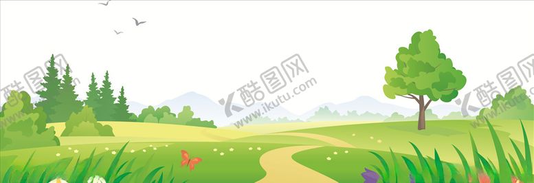 编号：77583710271145364807【酷图网】源文件下载-鲜花草地绿树矢量图下载