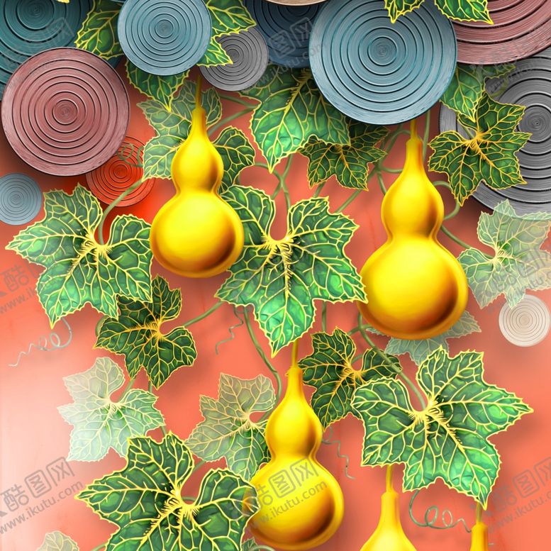 编号：18577812070332114904【酷图网】源文件下载-金色葫芦水彩挂画装饰画