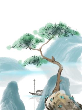 水墨中国风迎客松