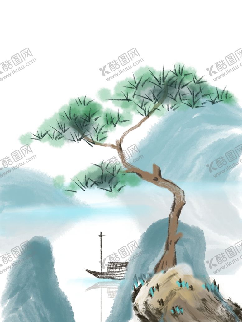 编号：69161405141726345863【酷图网】源文件下载-水墨中国风迎客松