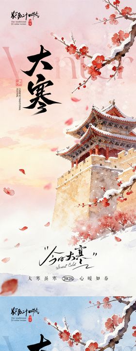 大寒节气梅花插画海报
