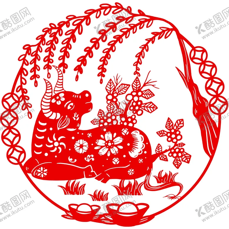 编号：43381606280324159783【酷图网】源文件下载-生肖牛剪纸
