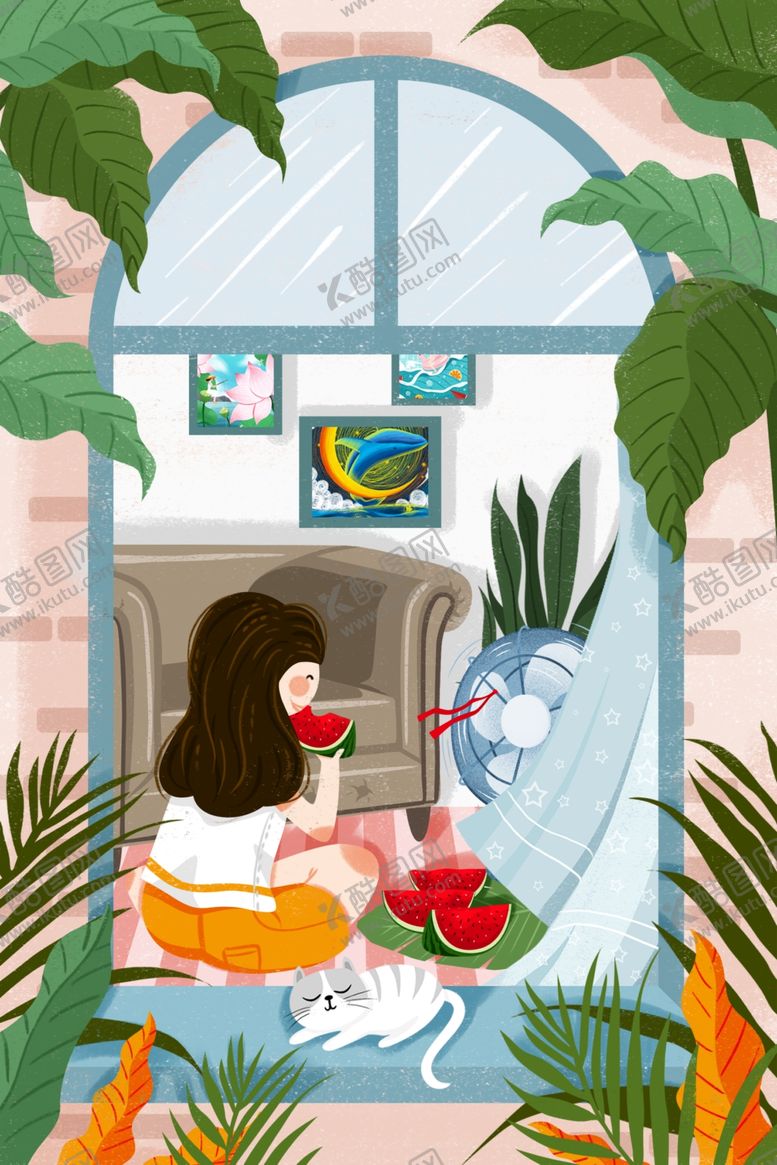 大暑插画炎热海报节气