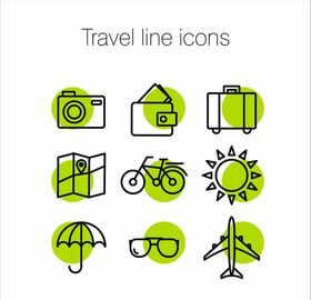 绿色旅行细线图标矢量图