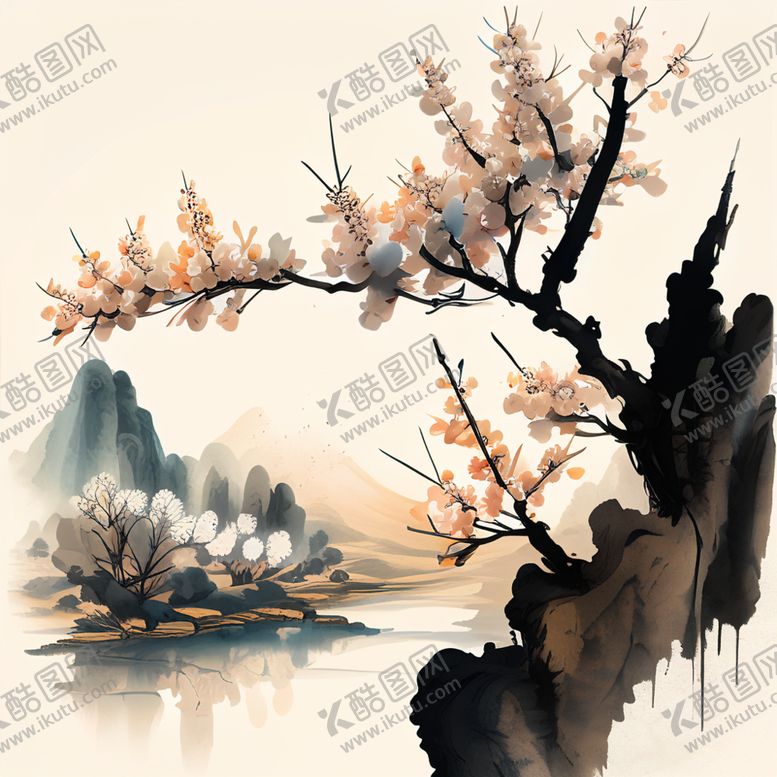 编号：27785601121459298546【酷图网】源文件下载-水墨杏花