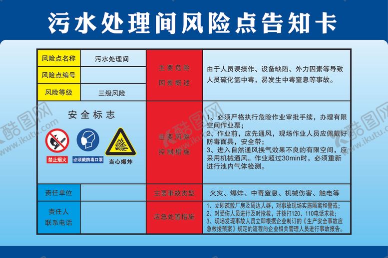 编号：16767201171213245611【酷图网】源文件下载-污水处理间风险点告知卡