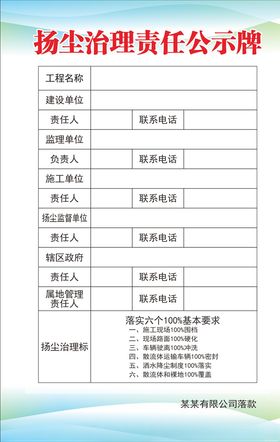 扬尘治理制度牌