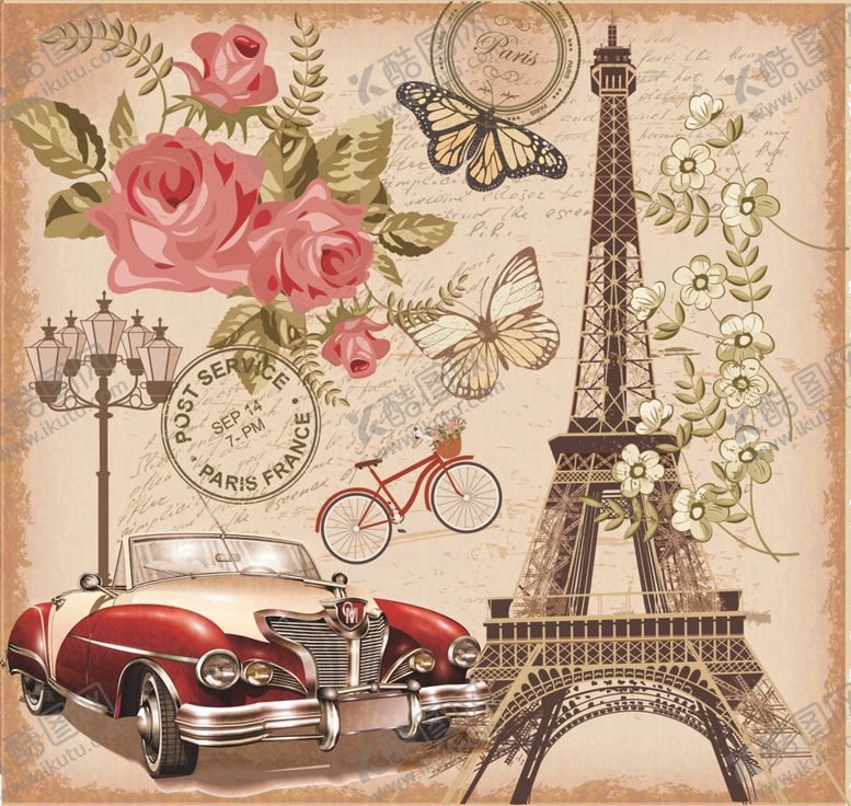 编号：50131309220809119904【酷图网】源文件下载-红色汽车铁塔老爷车