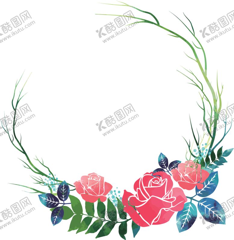 编号：97536210141042538113【酷图网】源文件下载-水彩花环素材花环素材彩色花