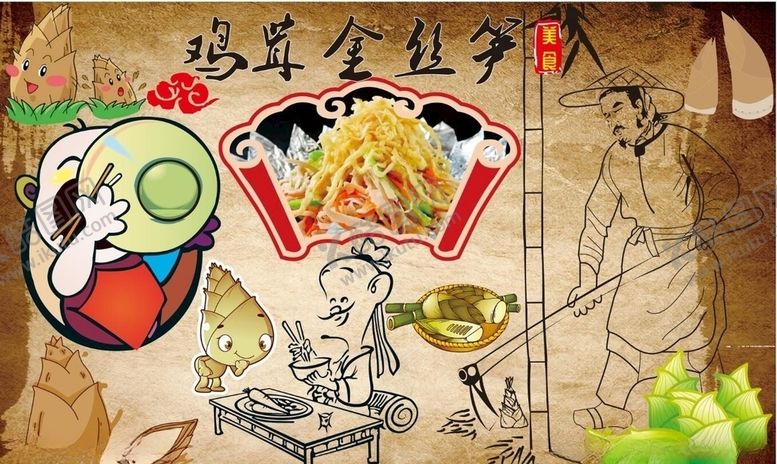 编号：27572009200151525717【酷图网】源文件下载-鸡茸金丝笋背景墙CDR模板下载