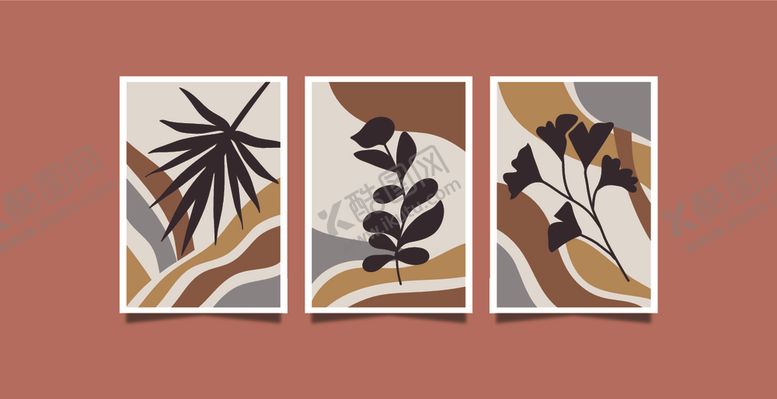 编号：97888610120242347959【酷图网】源文件下载-抽象植物装饰画组合