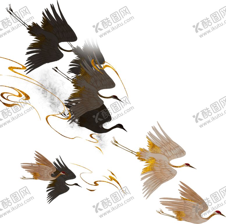 编号：37294210091235432014【酷图网】源文件下载-丹顶鹤古风节日元素