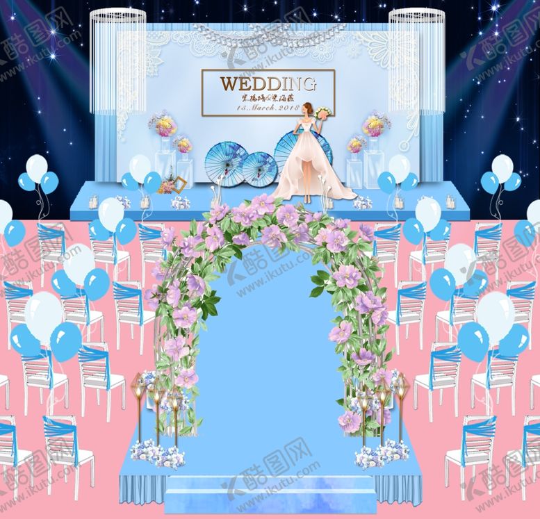 编号：76603009182045444286【酷图网】源文件下载-天蓝色婚礼舞台区设计效果图