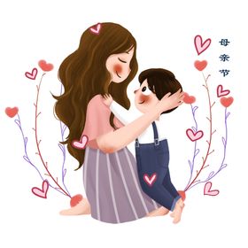 母亲节人物温馨插画卡通背景素材