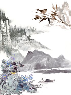 水墨山水花画