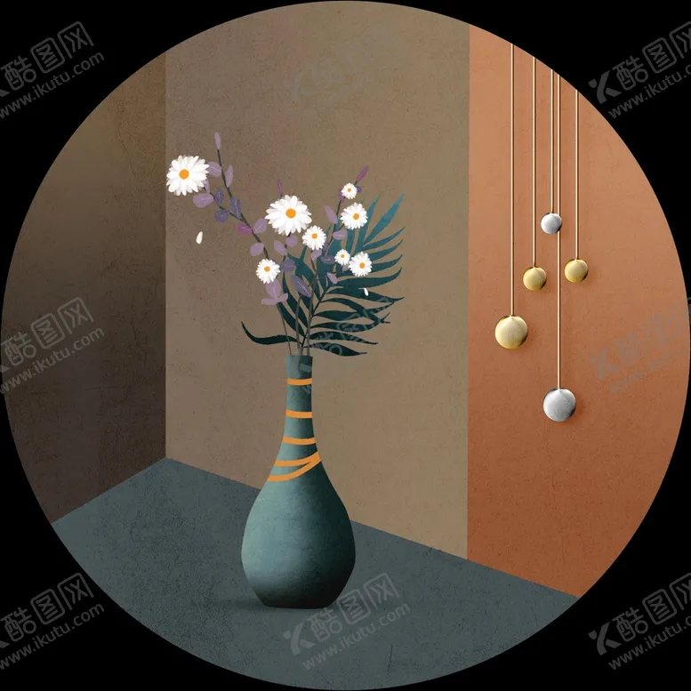 编号：64310909232057585923【酷图网】源文件下载-手绘花瓶花卉花朵装饰画