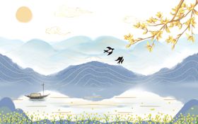 中国风背景画展板文艺