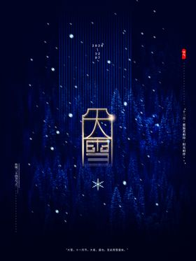 蓝色唯美大雪传统节气类简约留白