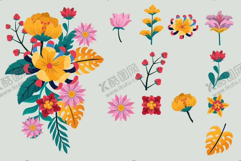 编号：25652611172211323709【酷图网】源文件下载-各种花朵手绘
