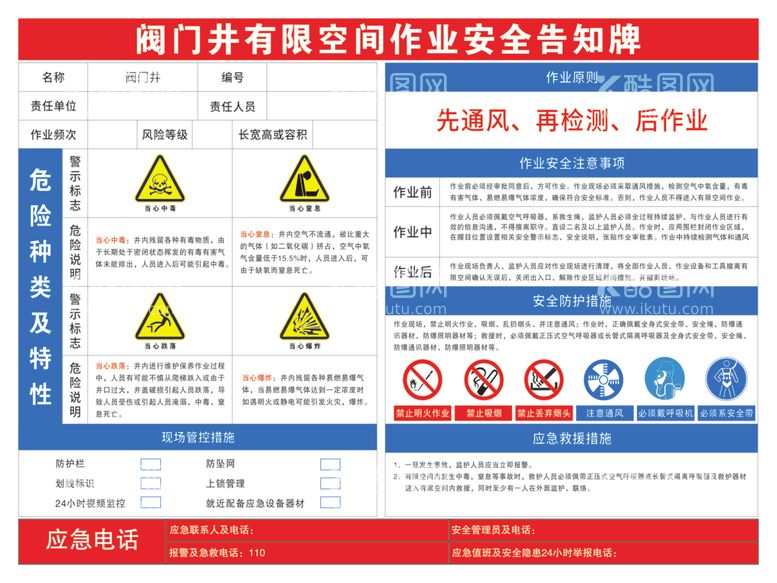 编号：39458512070215103252【酷图网】源文件下载-阀门井有限空间作业安全告知牌