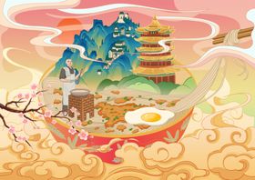 食物美食清新国风插画背景素材