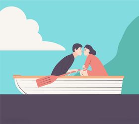 创意划船约会的男女