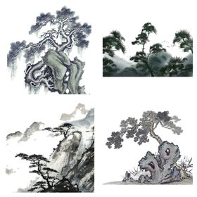 中国风水墨松树松枝迎客松水墨画