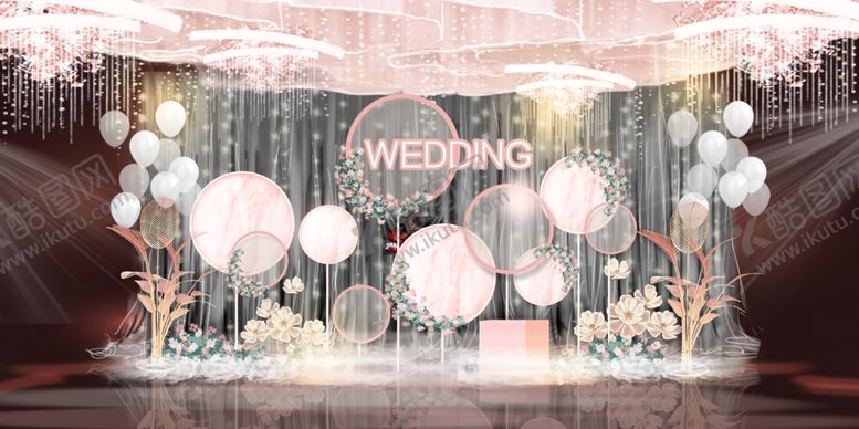 编号：83867309130848269637【酷图网】源文件下载-浪漫粉色系婚礼舞台布置