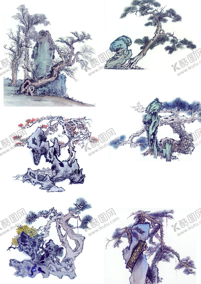 编号：03579410051348059710【酷图网】源文件下载-国画古树山石