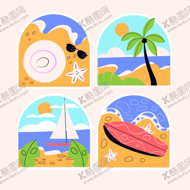 编号：56262707020550114480【酷图网】源文件下载-夏日海滨元素插画