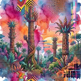 梦幻热带植物景观插画