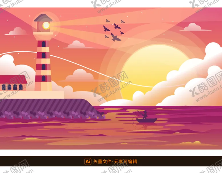 编号：63316010240821516224【酷图网】源文件下载-夕阳灯塔海报