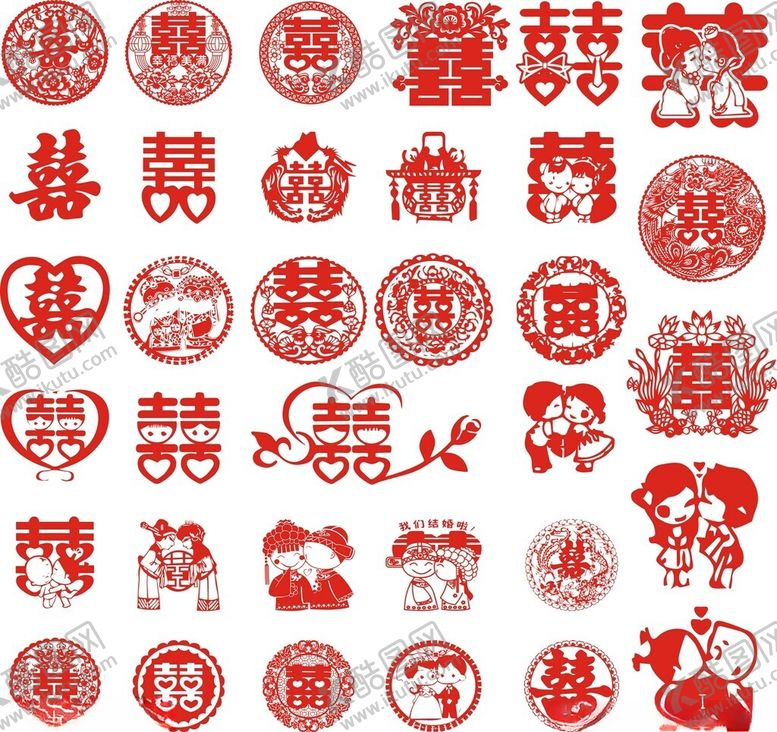 编号：67013604141928419100【酷图网】源文件下载-结婚喜字剪纸囍图案