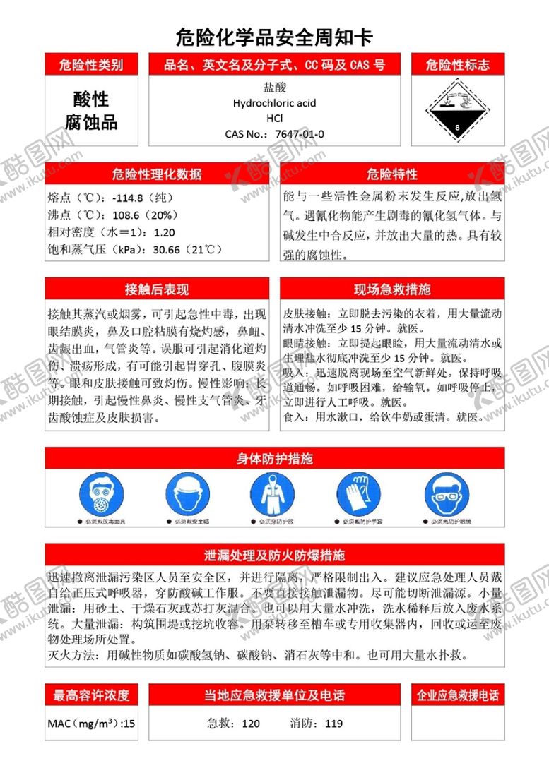 编号：30247609191416212760【酷图网】源文件下载-盐酸危险化学品安全周知卡