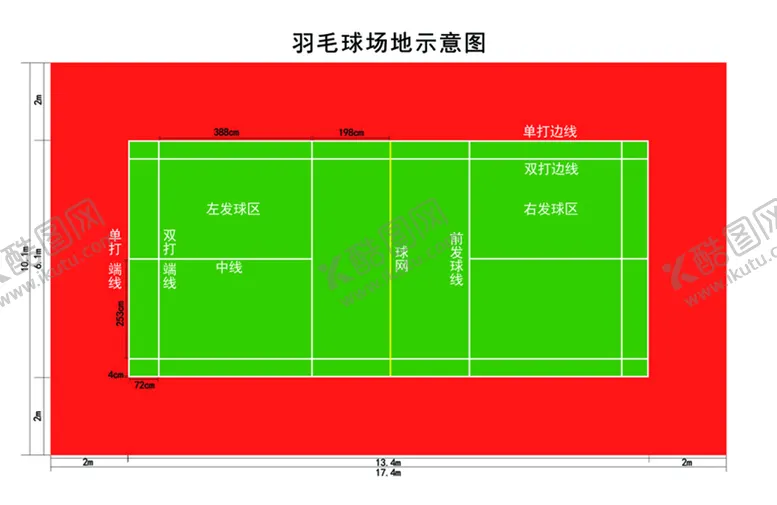 编号：69301209150928003187【酷图网】源文件下载-羽毛球场地平面尺寸示意图标注