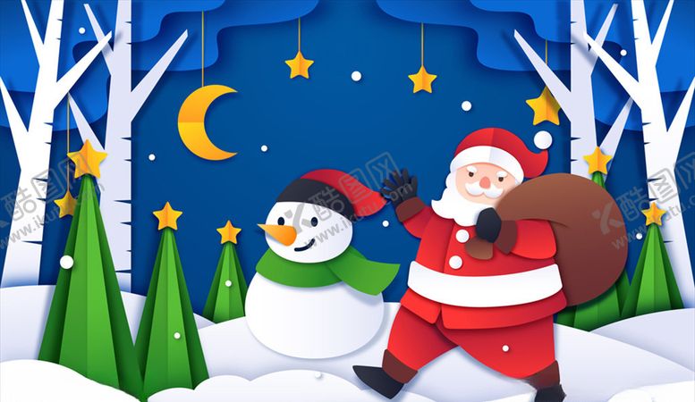 编号：38411209240613176927【酷图网】源文件下载-夜晚圣诞老人剪贴画