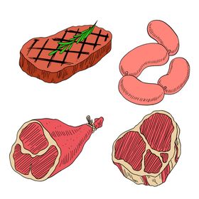 卡通手绘牛肉牛排素材 