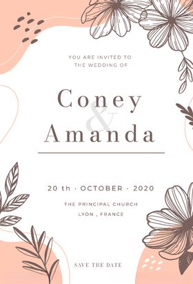 线描花卉装饰婚礼请柬