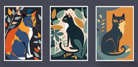复古风格猫咪插画作品