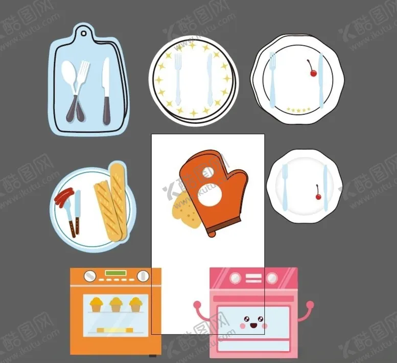 编号：19170106181802541700【酷图网】源文件下载-可爱矢量线条餐盘烤箱
