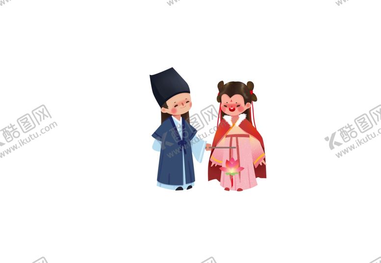 编号：58862509211326452760【酷图网】源文件下载-手绘元宵节赏花灯卡通古装人物
