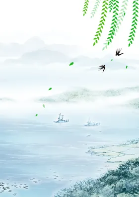 中国风水墨山水画云雾背景墙情背景墙